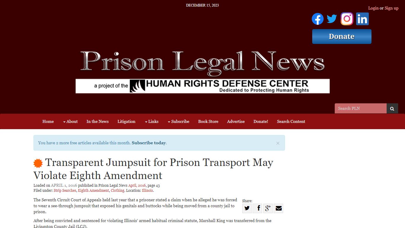 Transparent Jumpsuit for Prison Transport May ... - Prison Legal News