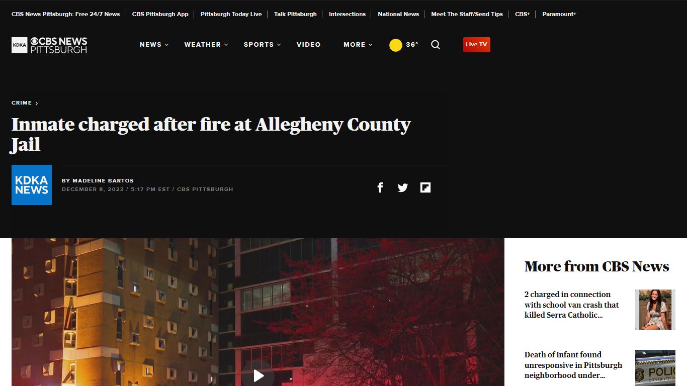 Inmate charged after fire at Allegheny County Jail